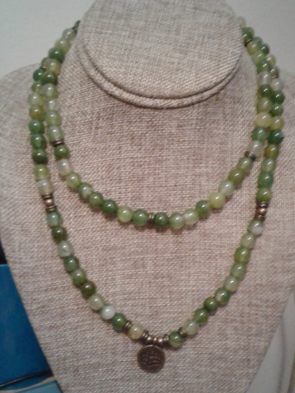 Light Green Jade 8mm Bead Continuous Strand Stretchy Necklace 34"L